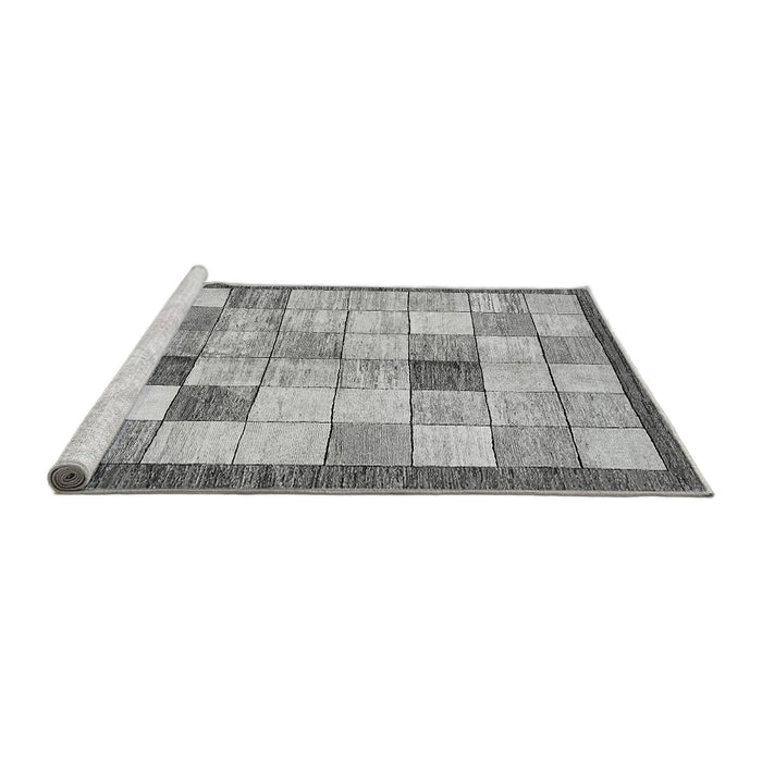 Sideview of Machine Washable Checkered Gray Modern Rug, wshabs391gry
