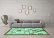 Machine Washable Checkered Turquoise Modern Area Rugs in a Living Room,, wshabs391turq