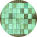 Round Machine Washable Checkered Turquoise Modern Area Rugs, wshabs391turq