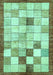 Machine Washable Checkered Turquoise Modern Area Rugs, wshabs391turq