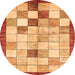 Round Machine Washable Checkered Orange Modern Area Rugs, wshabs391org