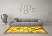 Machine Washable Checkered Yellow Modern Rug in a Living Room, wshabs391yw