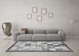 Machine Washable Checkered Gray Modern Rug in a Living Room,, wshabs391gry