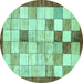 Round Checkered Turquoise Modern Rug, abs391turq