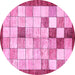 Round Machine Washable Checkered Pink Modern Rug, wshabs391pnk