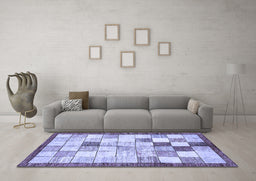 Machine Washable Checkered Blue Modern Rug in a Living Room, wshabs391blu