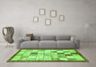 Machine Washable Checkered Green Modern Area Rugs in a Living Room,, wshabs391grn