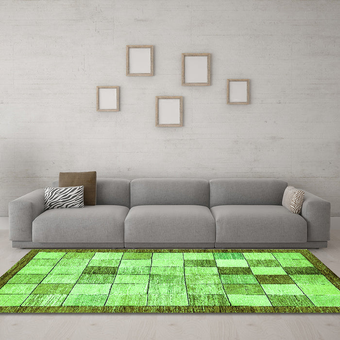 Machine Washable Checkered Green Modern Area Rugs in a Living Room,, wshabs391grn