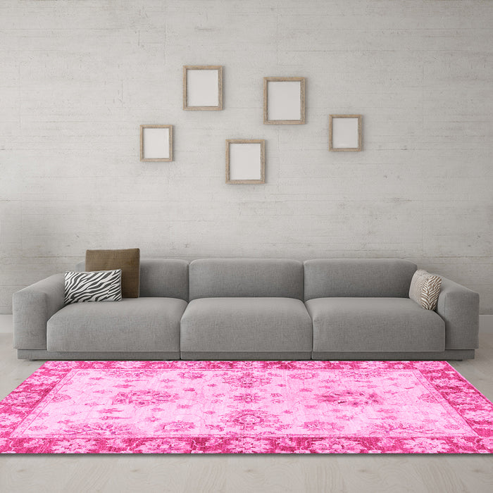 Machine Washable Oriental Pink Traditional Rug in a Living Room, wshabs3920pnk