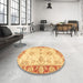 Round Abstract Chrome Gold Yellow Oriental Rug in a Office, abs3920