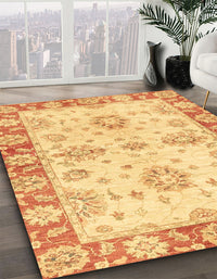 Abstract Chrome Gold Yellow Oriental Rug, abs3920