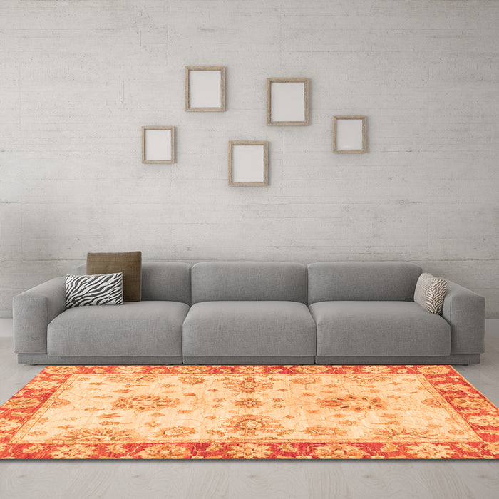 Machine Washable Oriental Orange Traditional Area Rugs in a Living Room, wshabs3920org