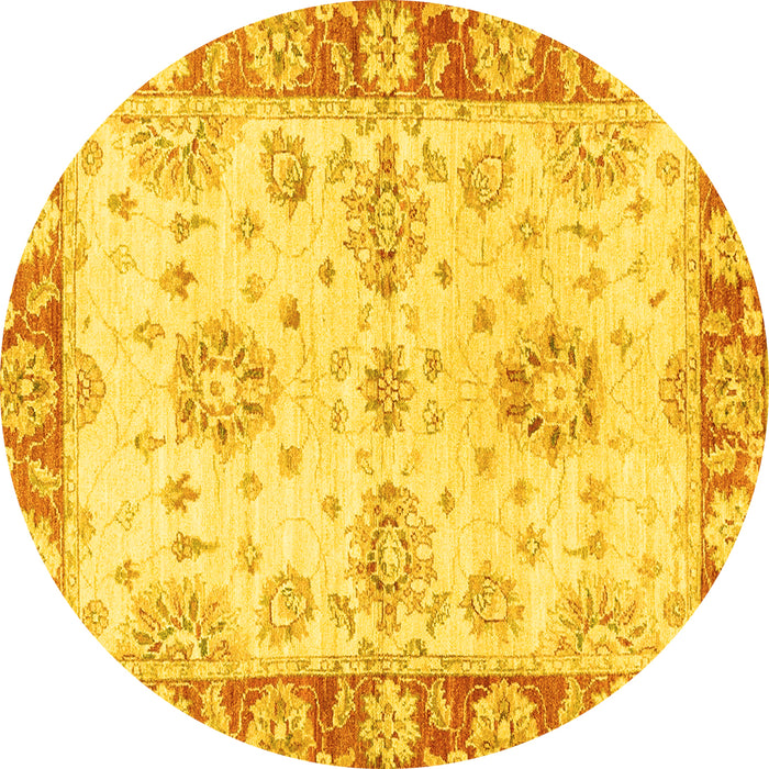 Round Machine Washable Oriental Yellow Traditional Rug, wshabs3920yw
