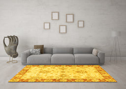 Machine Washable Oriental Yellow Traditional Rug in a Living Room, wshabs3920yw