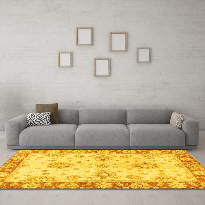 Machine Washable Oriental Yellow Traditional Rug in a Living Room, wshabs3920yw