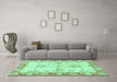 Machine Washable Oriental Turquoise Traditional Area Rugs in a Living Room,, wshabs3920turq