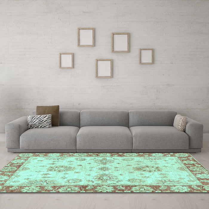 Machine Washable Oriental Light Blue Traditional Rug in a Living Room, wshabs3920lblu