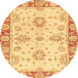 Round Abstract Chrome Gold Yellow Oriental Rug, abs3920
