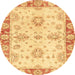 Round Abstract Chrome Gold Yellow Oriental Rug, abs3920