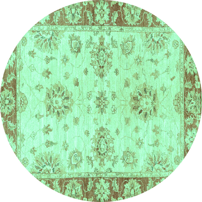 Round Machine Washable Oriental Turquoise Traditional Area Rugs, wshabs3920turq