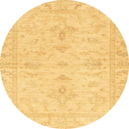 Round Machine Washable Abstract Yellow Rug, wshabs3921