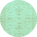 Round Oriental Light Blue Traditional Rug, abs3921lblu