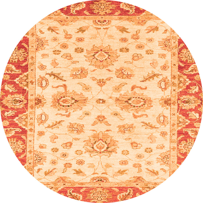 Round Machine Washable Oriental Orange Traditional Area Rugs, wshabs3922org