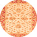 Round Machine Washable Oriental Orange Traditional Area Rugs, wshabs3922org