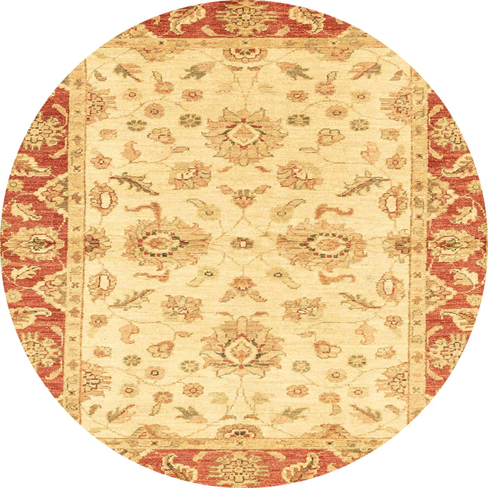 Round Abstract Chrome Gold Yellow Oriental Rug, abs3922