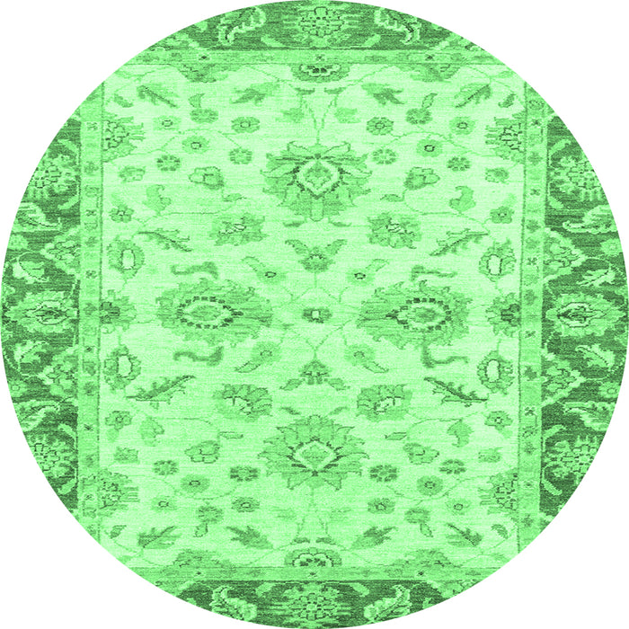 Round Machine Washable Oriental Emerald Green Traditional Area Rugs, wshabs3922emgrn