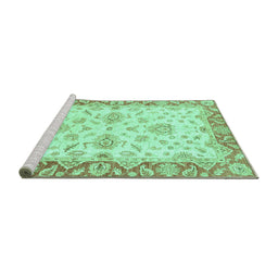 Sideview of Machine Washable Oriental Turquoise Traditional Area Rugs, wshabs3922turq