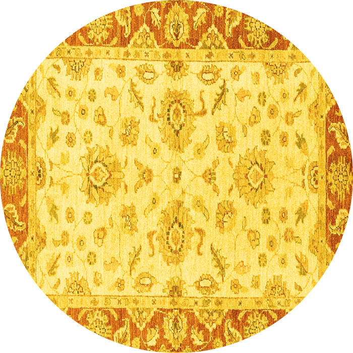 Round Machine Washable Oriental Yellow Traditional Rug, wshabs3922yw