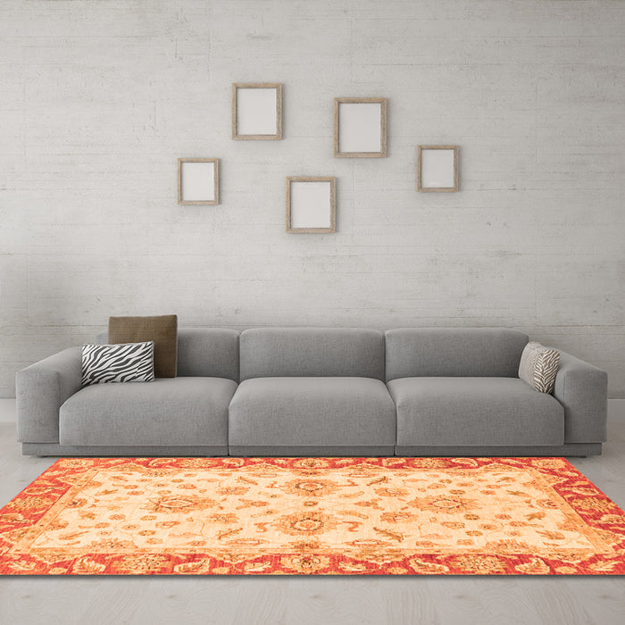 Machine Washable Oriental Orange Traditional Area Rugs in a Living Room, wshabs3922org
