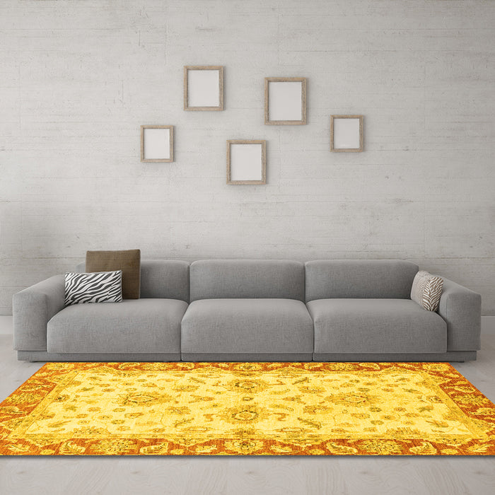 Machine Washable Oriental Yellow Traditional Rug in a Living Room, wshabs3922yw