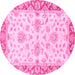 Round Machine Washable Oriental Pink Traditional Rug, wshabs3922pnk