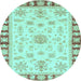 Round Machine Washable Oriental Light Blue Traditional Rug, wshabs3923lblu