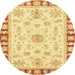 Round Abstract Mustard Yellow Oriental Rug, abs3923