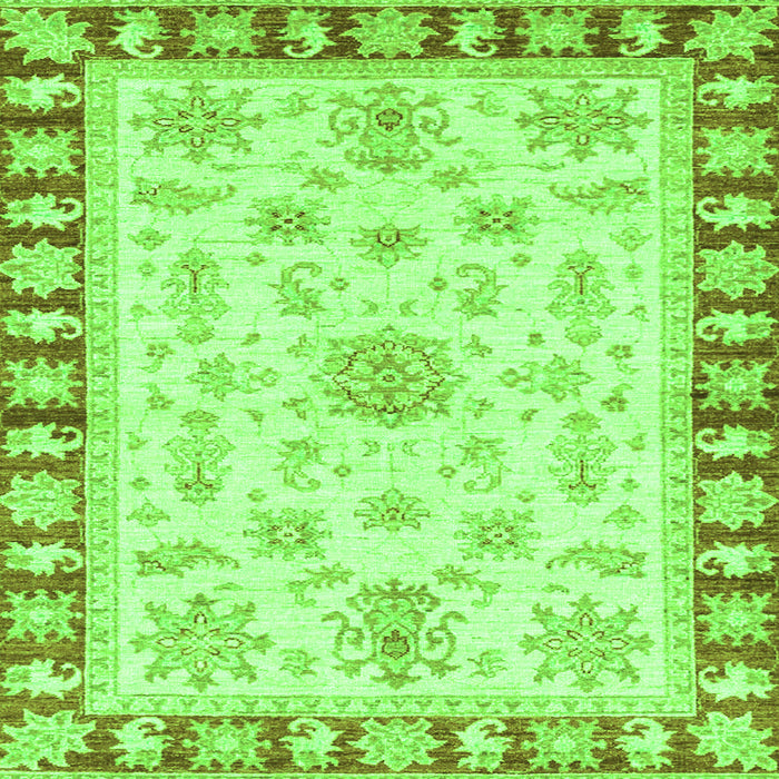 Square Machine Washable Oriental Green Traditional Area Rugs, wshabs3923grn