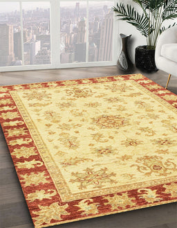 Machine Washable Abstract Mustard Yellow Rug in a Family Room, wshabs3923