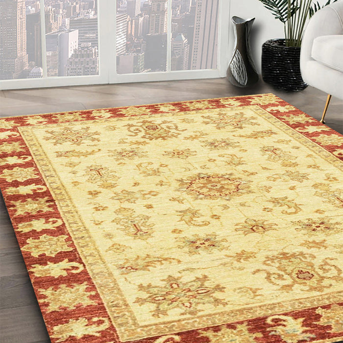Machine Washable Abstract Mustard Yellow Rug in a Family Room, wshabs3923