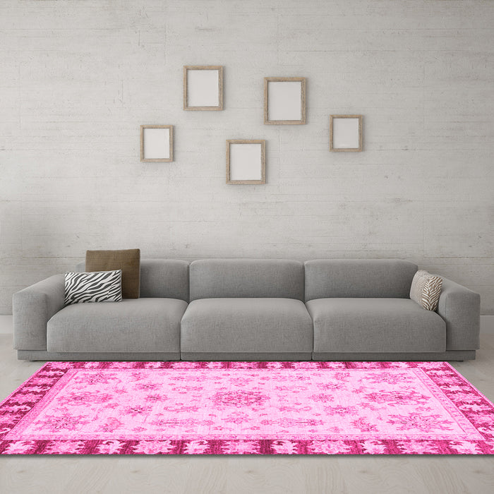 Machine Washable Oriental Pink Traditional Rug in a Living Room, wshabs3923pnk