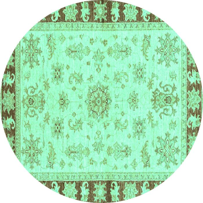 Round Machine Washable Oriental Turquoise Traditional Area Rugs, wshabs3923turq