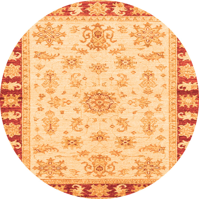 Round Machine Washable Oriental Orange Traditional Area Rugs, wshabs3923org