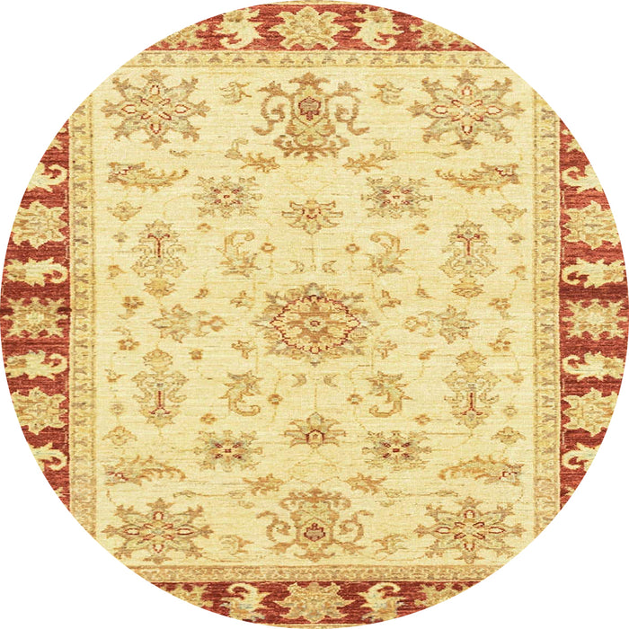 Round Machine Washable Abstract Mustard Yellow Rug, wshabs3923
