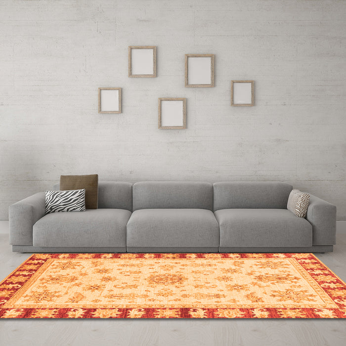 Machine Washable Oriental Orange Traditional Area Rugs in a Living Room, wshabs3923org