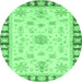 Round Machine Washable Oriental Emerald Green Traditional Area Rugs, wshabs3923emgrn