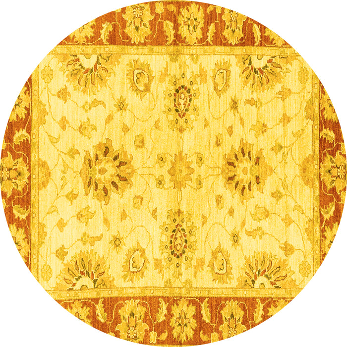 Round Machine Washable Oriental Yellow Traditional Rug, wshabs3924yw