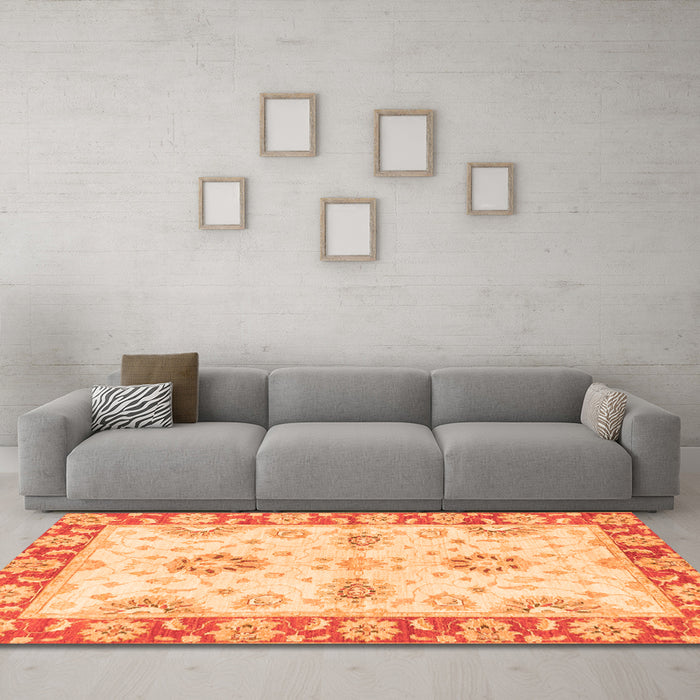 Machine Washable Oriental Orange Traditional Area Rugs in a Living Room, wshabs3924org