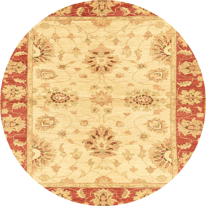 Round Machine Washable Abstract Orange Rug, wshabs3924