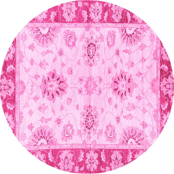 Round Machine Washable Oriental Pink Traditional Rug, wshabs3924pnk